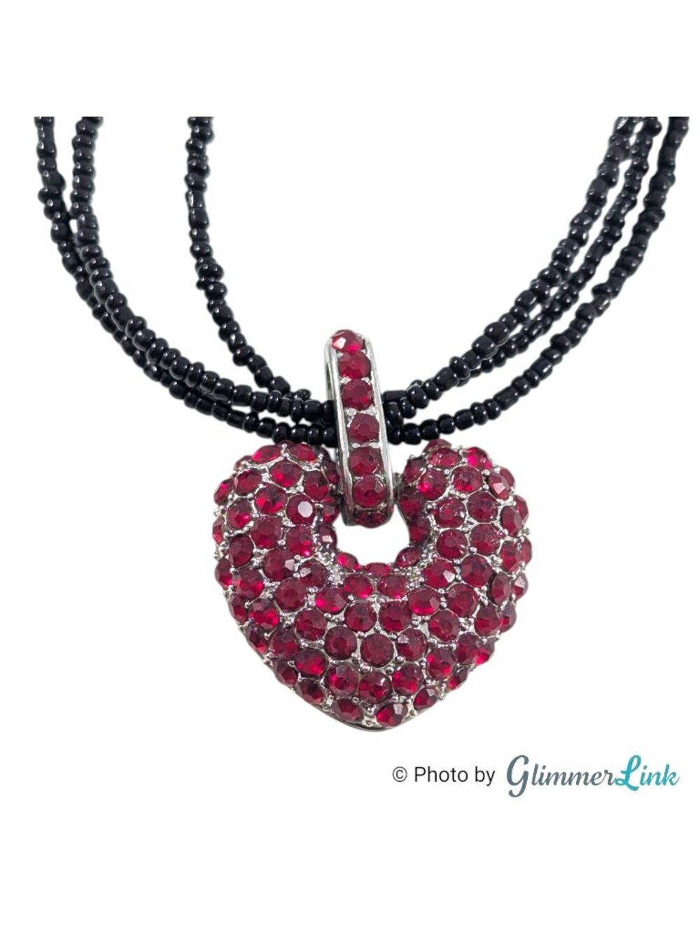 Erica Lyons Red Rhinestone Heart Beaded Necklace Y2K Style